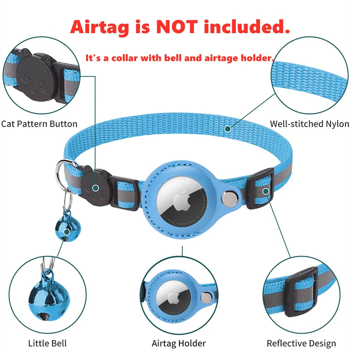 Airtag Cat Collar with Apple Air Tag Holder and Bell